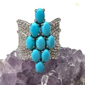 Sleeping Beauty Turquoise White Zircon 2.05ct Rhodium Over Sterling Silver Ring